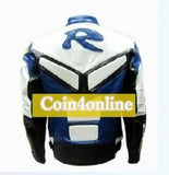Motorcycle Yamaha Motor Racing Faux Leather Jacket Blue