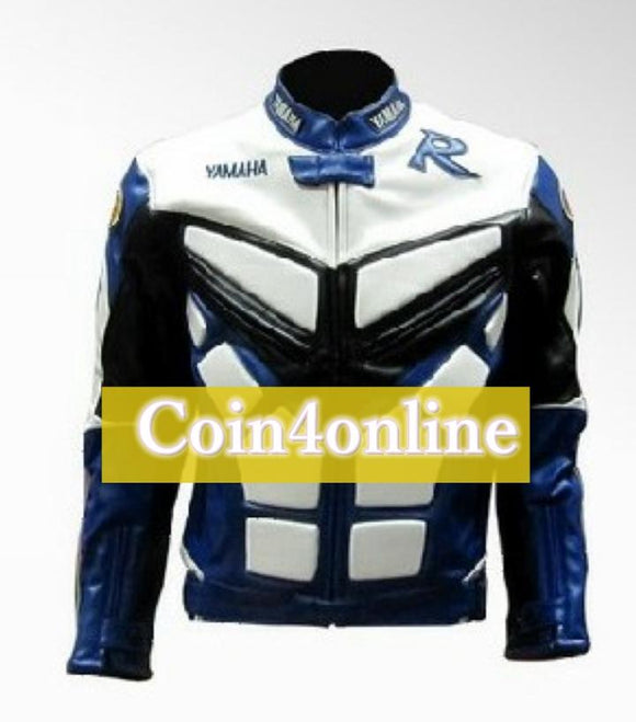 Motorcycle Yamaha Motor Racing Faux Leather Jacket Blue